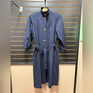 Marilyn Wallace Navy Wool Trench Coat Sz 6 Belted Gold Buttons